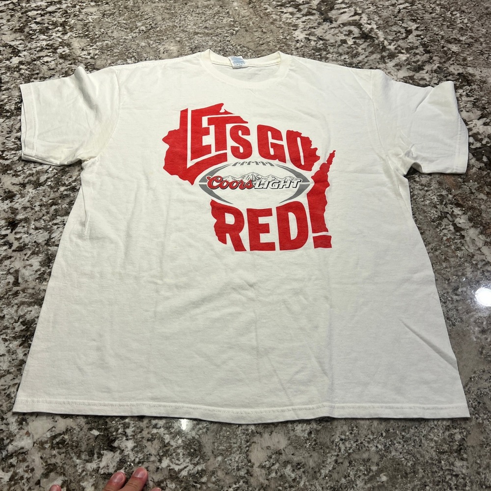 Vintage 2000s Coors Light Wisconsin Football T-Shirt White‎ XL Lets Go Red Delta